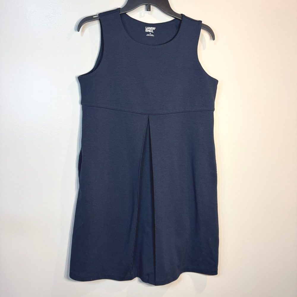 Lands End Kids Navy Blue Sleeveless Uniform Dress with Pleat Front Size 16